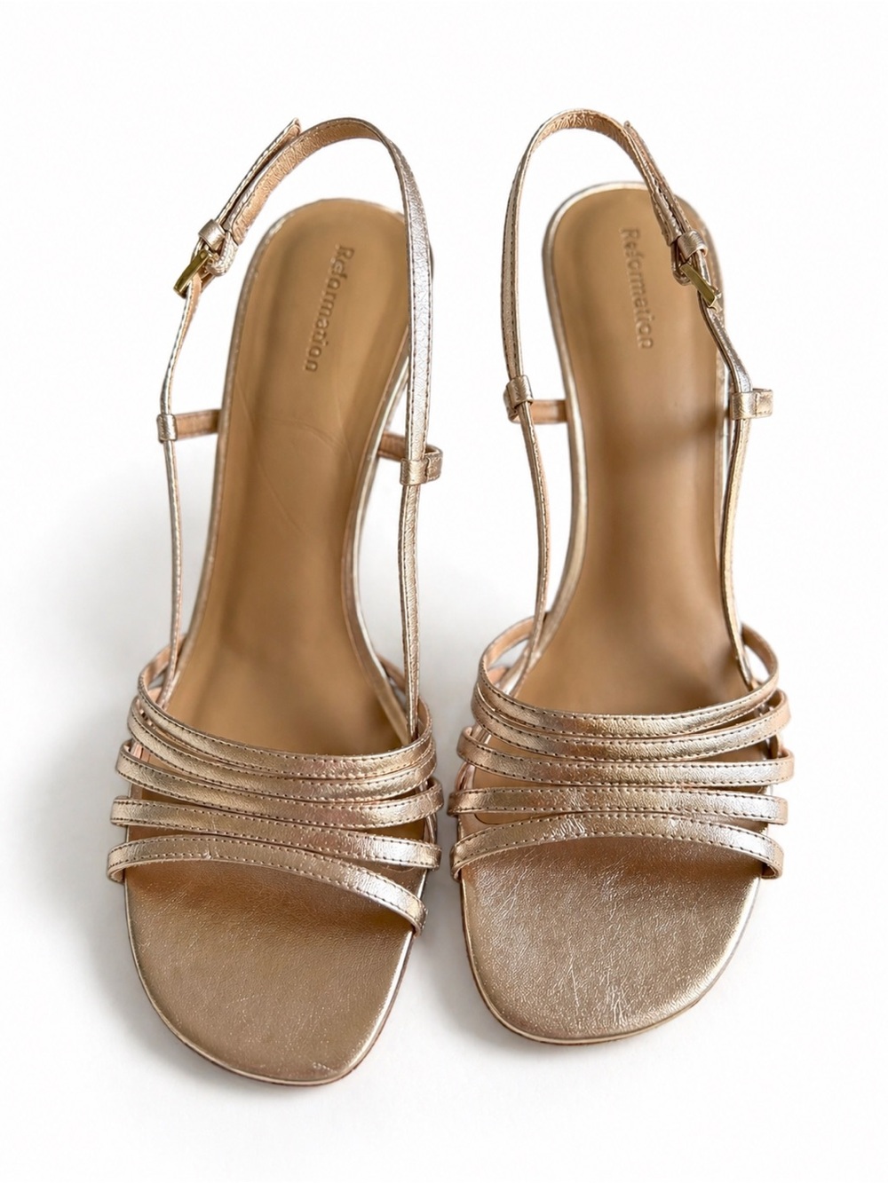 Reformation Strappy Heeled Sandals Metallic Nude/Champagne Size 8